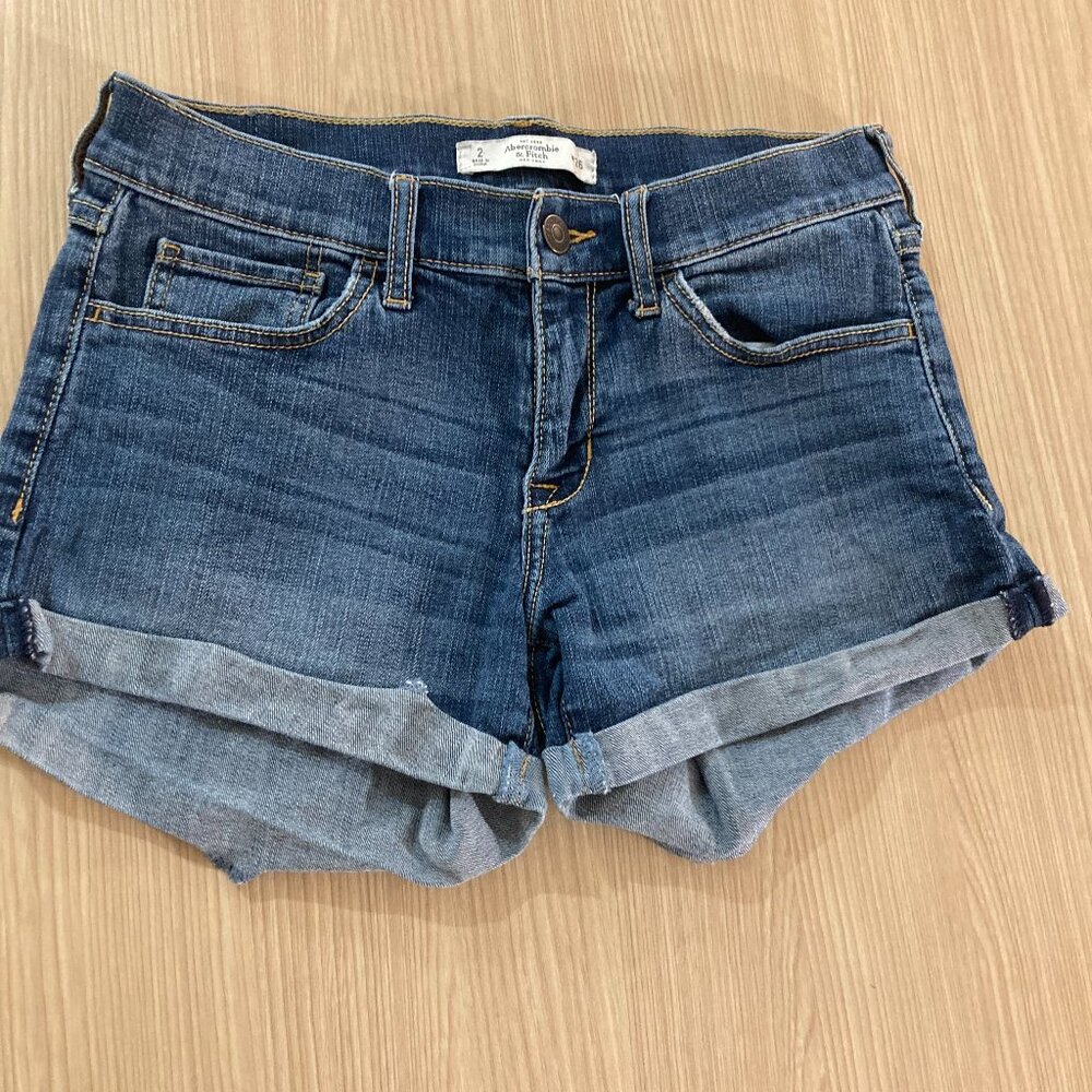 Abercrombie & Fitch Cutoff Jeans Shorts 26 Medium Blue 2 Rolled Hem Pockets